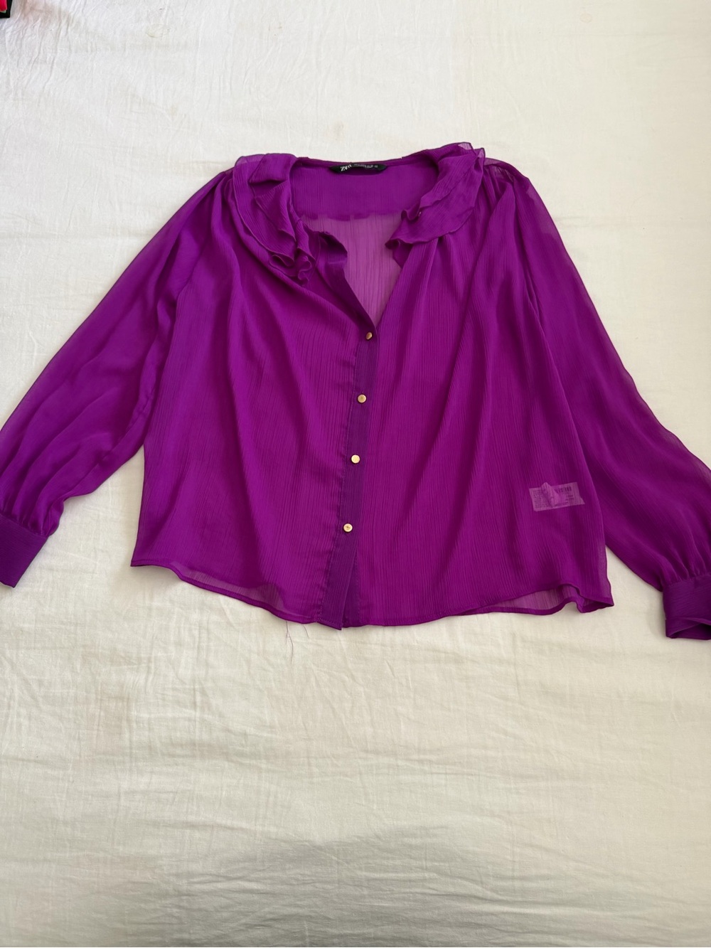 Zara Vivid Purple Ruffle Collar Button-Front Blouse